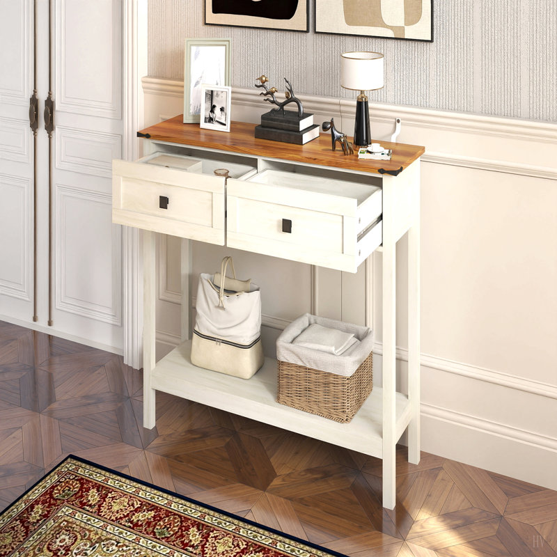 Console de style campagnard avec 2 tiroirs et tablette de rangement inférieure pour le vestibule, table d'appoint rustique avec tiroir de rangement et tablette pour le salon, le couloir