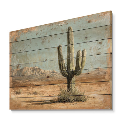 Cactus In The Desert I - Floral Cactus Wood Wall Decor - On Natural Pine Wood