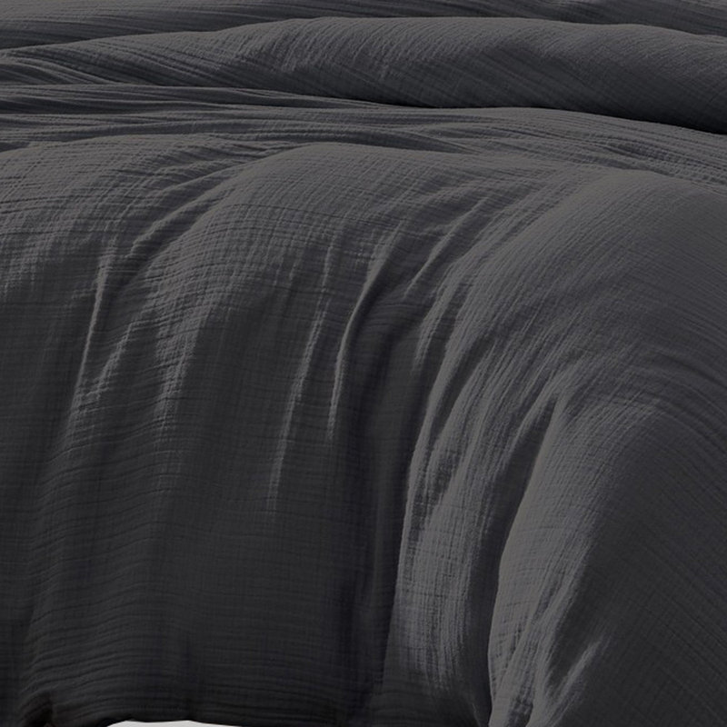 Édredon en microfibre 3 pièces , Édredon pour grand lit + 2 taies décoratives, Noir, noir, noir, noir