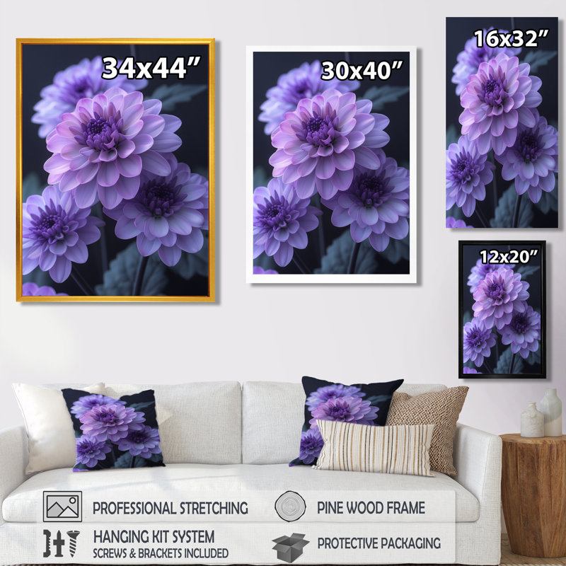 Imprimé mural mauve mauve gris et gris, Cadre flottant noir, bois massif, H 16 po x l 32 po