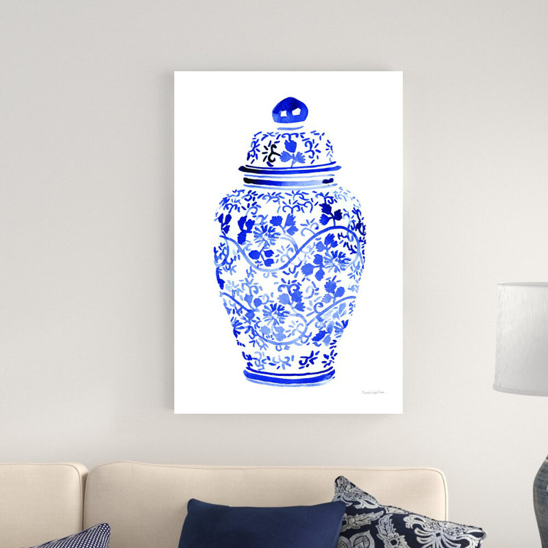 «Ginger Jar I» par Mercedes Lopez Charro - peinture sur toile tendue, H 36 po x l 24 po x P 1,25 po