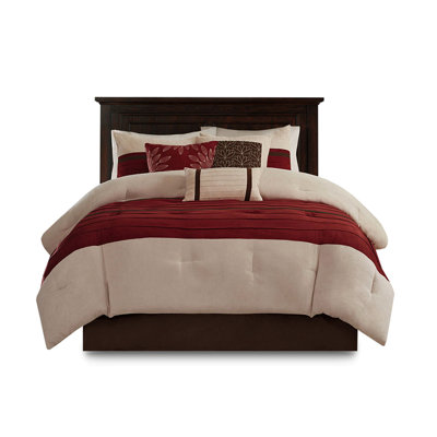 7 Piece Queen Bedding Red - Faux Suede Soft Materials Ornamental Pillows Easy Wash And Fashionable Comfort Decorative Care