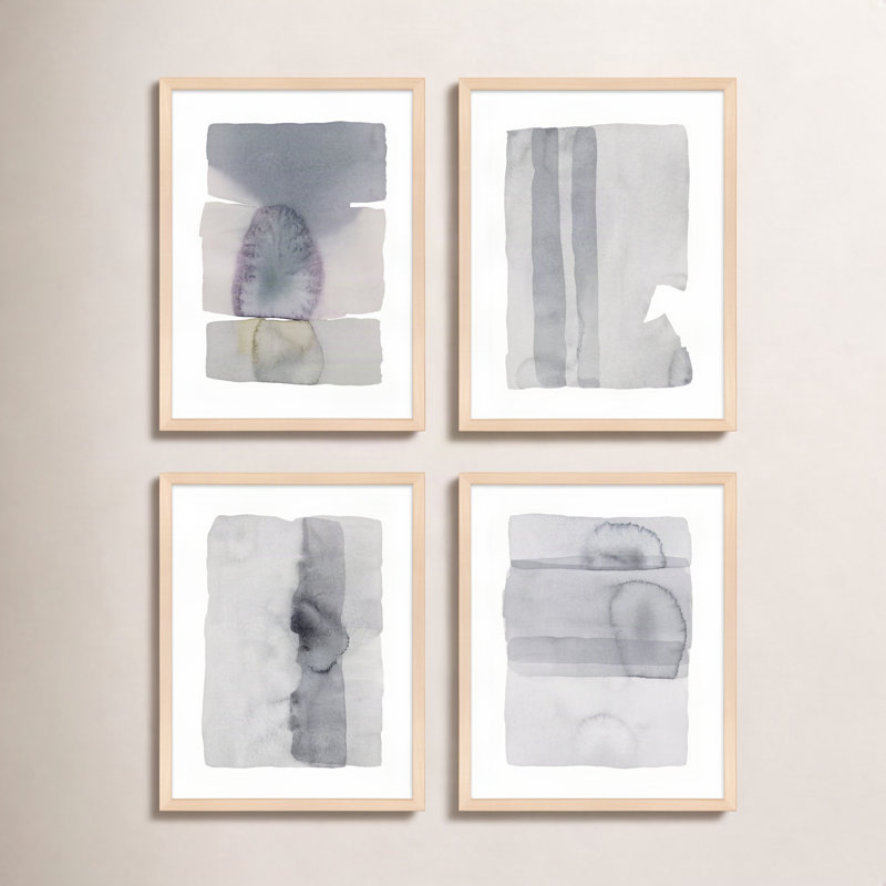 Gray On Gray Set Of 4 By Jacques Pilon - Framed Wall Art, 20" H x 16" W, Brown