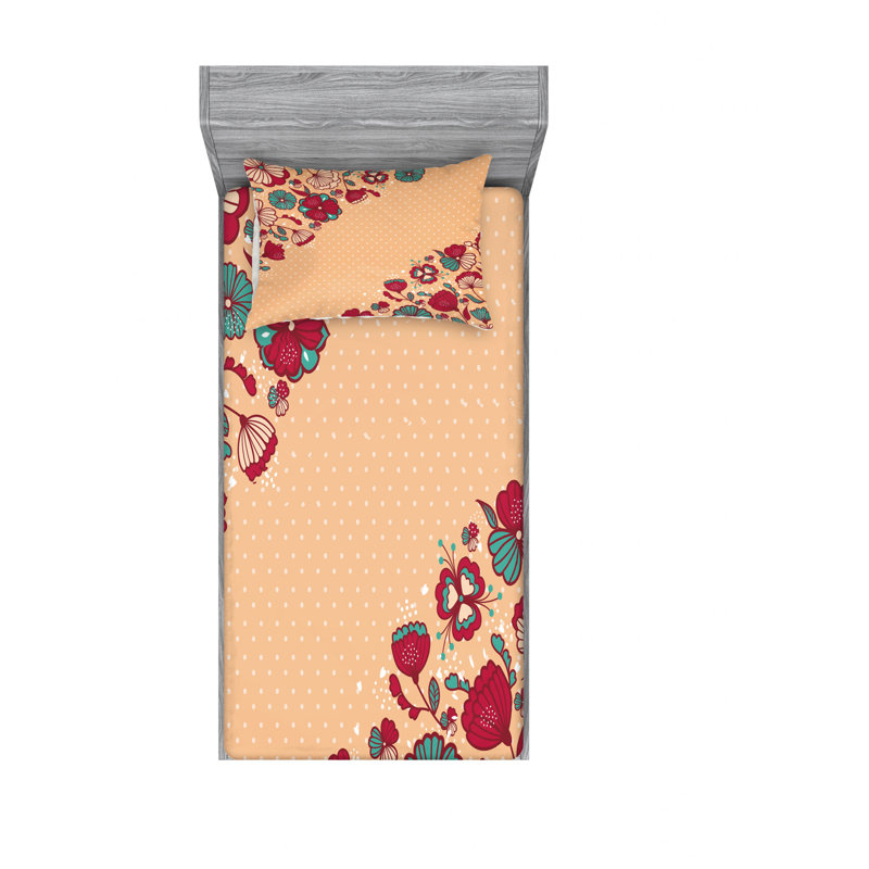 Ensemble de draps à motif floral, Ensemble de draps pour lit simple avec drap-housse
