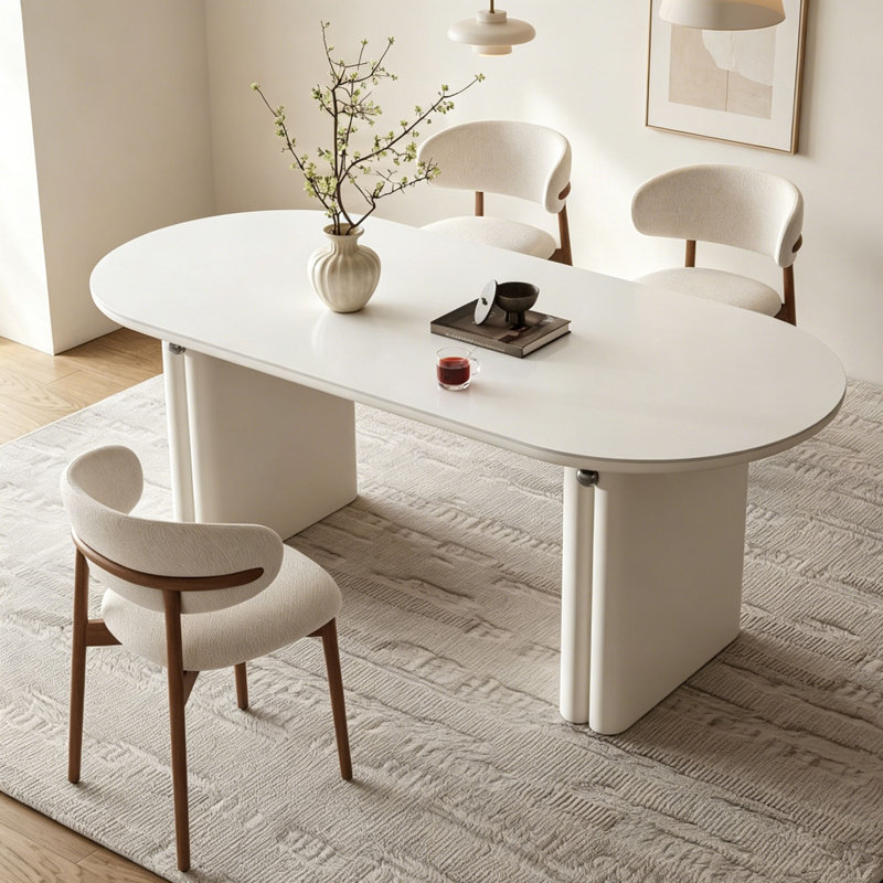 Table ovale française en pierre frittée, H 29,5 po x l 78,7 po x P 31,5 po, 5 Pieces: Table, 4 Chairs