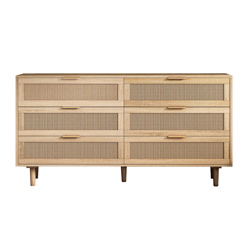 Armoire de rangement en rotin 6 tiroirs, Naturel