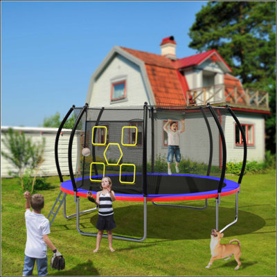 Trampoline 12FT avec enceinte - Trampolines récréatives avec échelle, trampoline extérieur homologué ASTM pour enfants