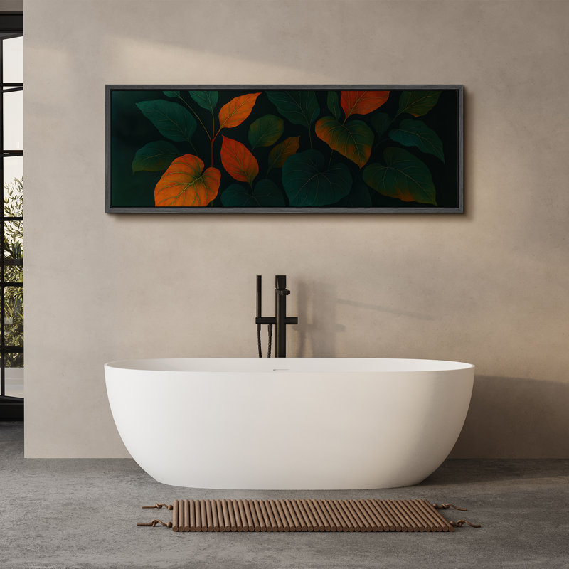 Grande impression sur toile encadrée - feuilles tropicales, reproduction de plantes pour la nature, H 20 po x l 60 po, Noir