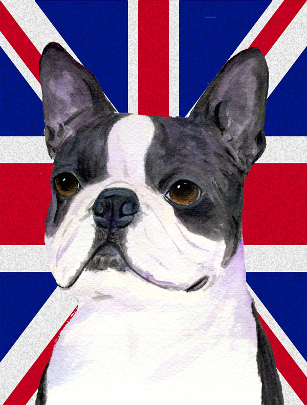 Drapeau de jardin 2 côtés english union jack, Terrier de Boston (gris et blanc)