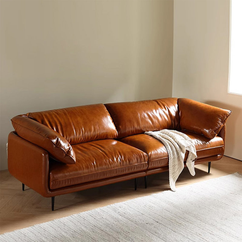 Canapé modulaire orange en similicuir, 33.07" H x 110.24" W x 37.01" D, 4