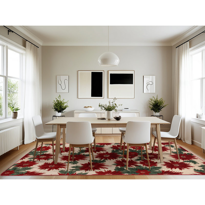 Tapis rouge botanique lavable à la machine, Rectangle 7 pi x 10 pi