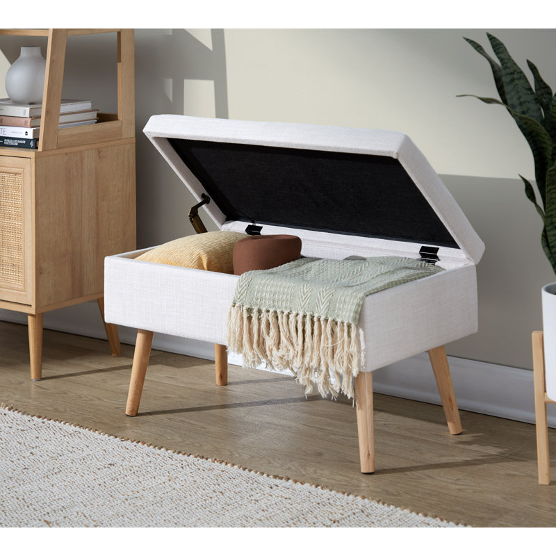 Beyers Fabric Upholstered Storage Bench, Beige Fabric, Natural