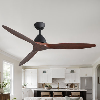 56" Modern Ceiling Fan with Remote, 3-Blade Indoor Fan with Quiet Reversible DC Motor for Living Room and Kitchen