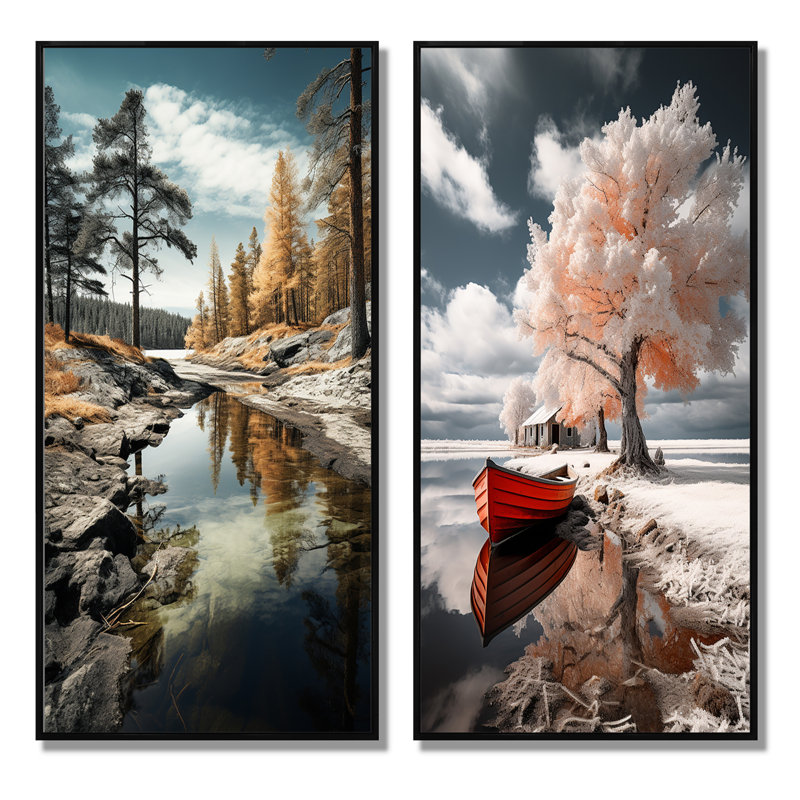«Suède rivière Serenity», 2 pièces sur toile, H 40 po x l 40 po, Cadre noir