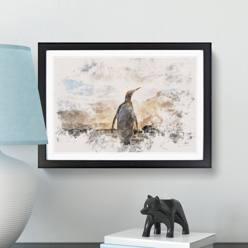 King Penguin - Picture Frame Painting Print on MDF, Black Framed, 33cm H x 45cm W x 2cm D