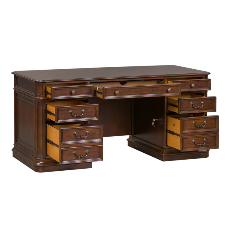 Bureau double caisson en bois manufacturé avec plateau pour clavier Mattern
