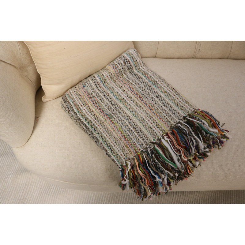 Home&Manor Handcrafted Wool & Cotton Throw Blanket Light Grey, Light Grey