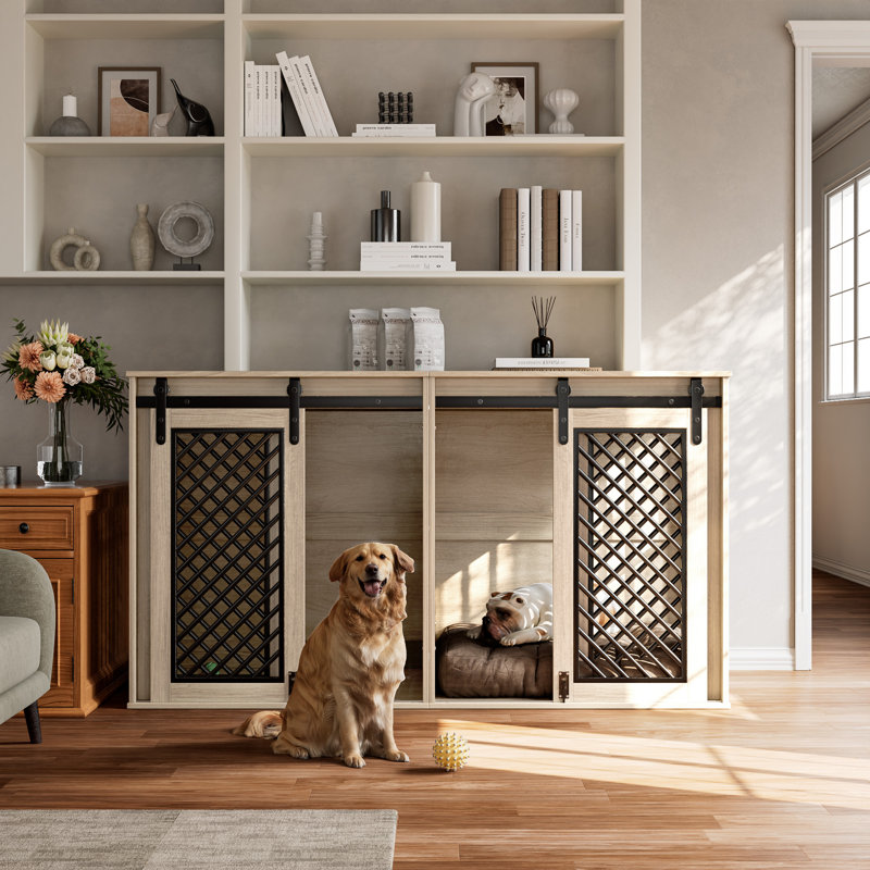 Durable Dividable Dog Crate with Divider Panel – Secure and Convenient for Pets, Oak Ash