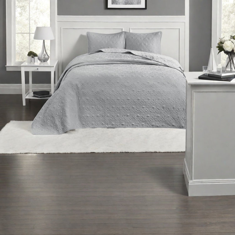 Ensemble de literie réversible en coton, courtepointe grise avec taies décoratives, confort en couches d'été