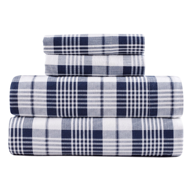Kathy Ireland 100% Turkish Cotton Flannel Sheet Set, Denim Check, Full Sheet Set + 1 Fitted Sheet + 2 Pillowcases