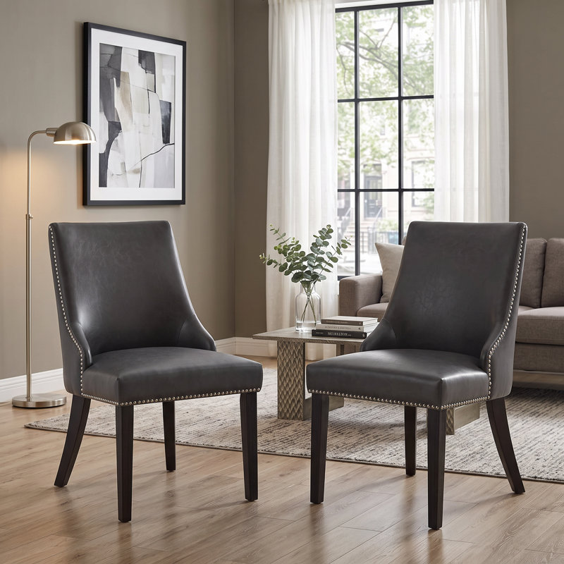 Fransisco Dining Chairs with Nailhead Trim, Faux leather Retro Gray 