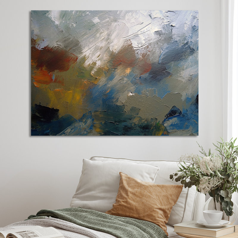 «Feeling Autumn Abstract» - rouge, orange, bleu, H 16 po x l 32 po x P 1 po, Toile tendue