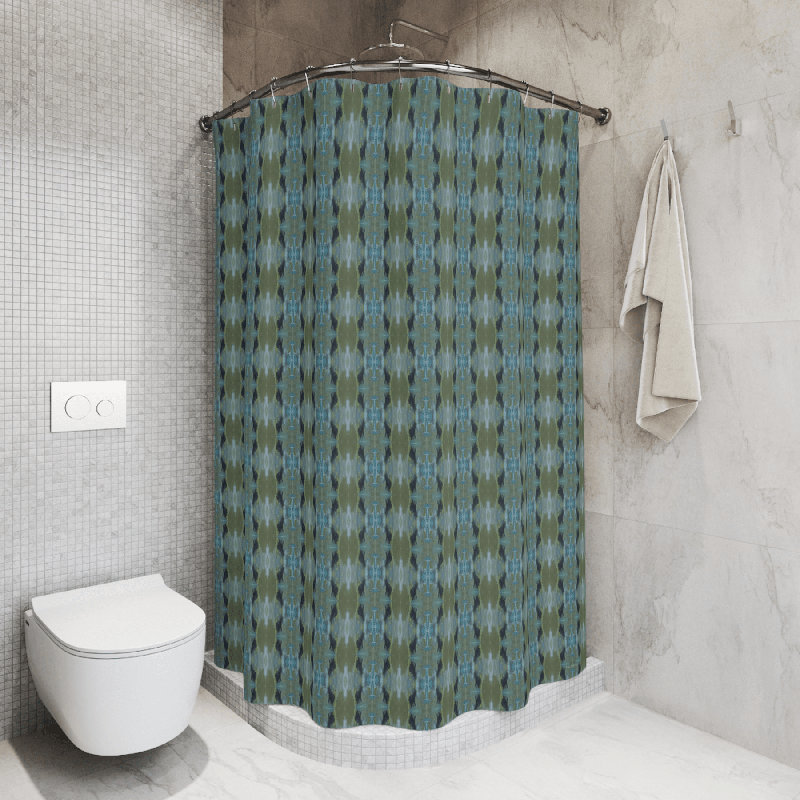 Rideau de douche - Vert et bleu géométrique (FBJ / P4)
