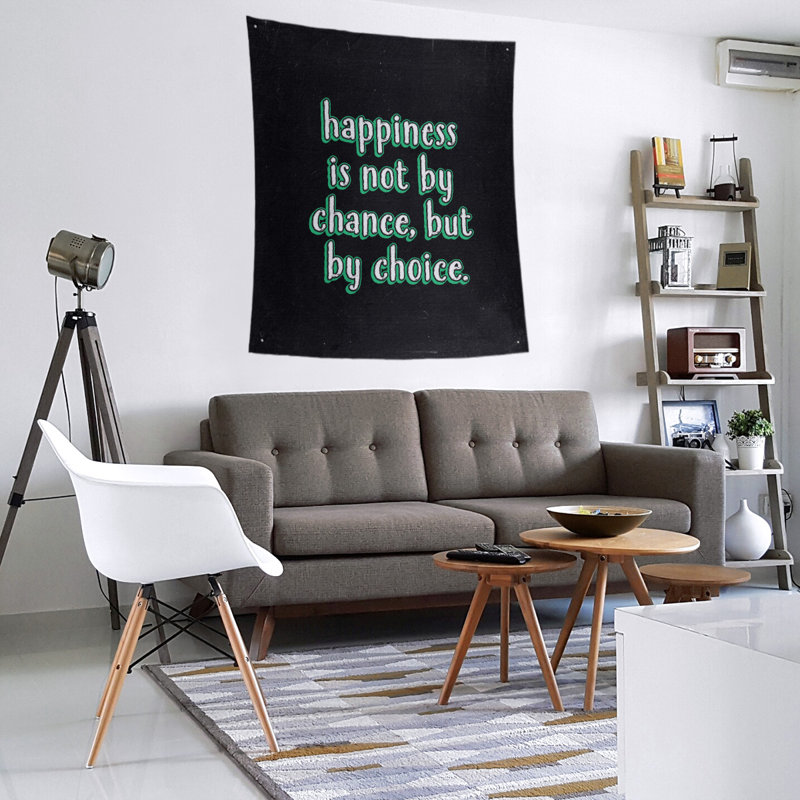 Tapisserie tableau noir en polyester citation de bonheur, H 104 po x l 88 po, Vert