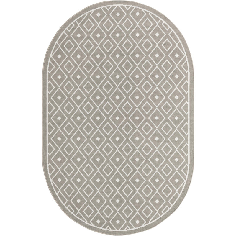 Outdoor Preen Area Rug Stone Color, Oval 5'3" x 8'