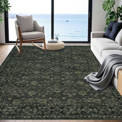 Tapis de salon lxt-Boho Tapis floral Tapis lavable à la machine Tapis antidérapants pour la salle à manger Cuisine Bureau