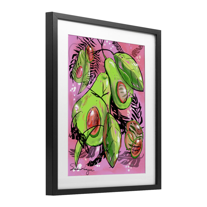«Vibrant Avocado Collage», impression par Susan Lugar, H 16 po x l 13 po, Cadre noir minuit