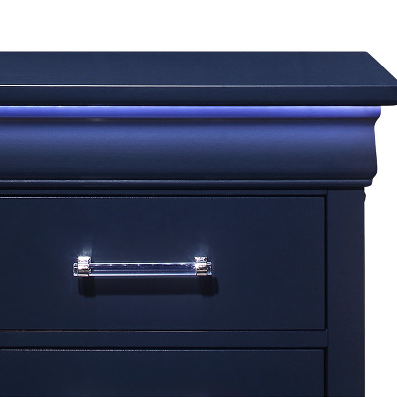 Blue Nightstand With Spacious Drawers & Led - Transitional Element 2 Flair