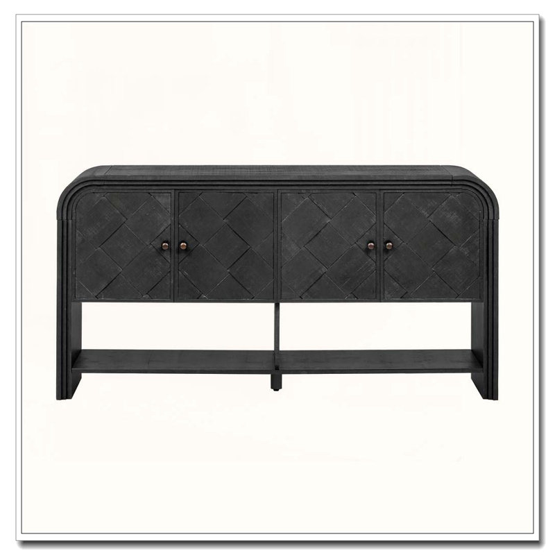 console table with Woven Wood Slats, Black