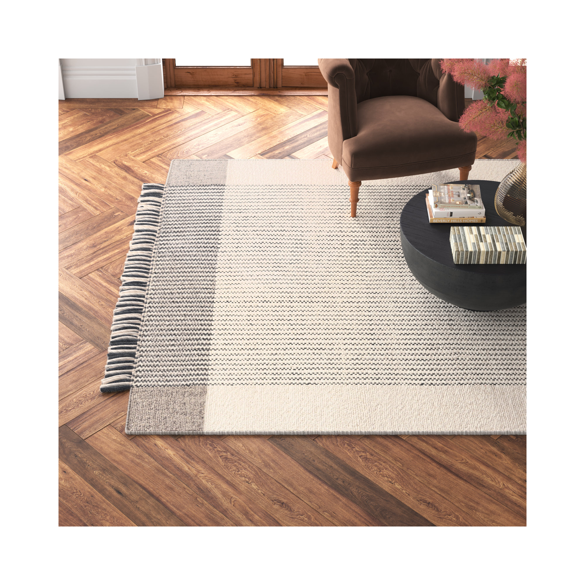 Tina Handmade Wool Gray Rug, Rectangle 8'10" x 12'