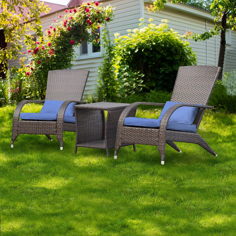 Chaise Adirondack en osier Jayleeana, Structure brune / Coussin bleu marine