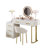Velvet Upholstered Dressing Desk, 5 Drawers, Chair, Beige Color, Marble - Look Tabletop, Gold Metal Accents, Left/Right Drawer Adjustment, Adjustable Storage Configuration, Chair Vanity In Beige,-624596994