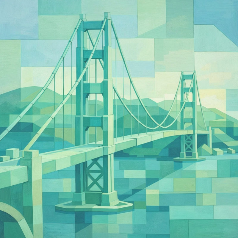 Tapis de bain Golden Gate Bridge, L 24 po x L 17 po, Vert clair / bleu moyen