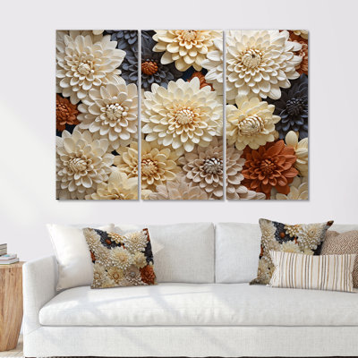 «Chrysanthemums White Mosaic Garden - Chrysanthemums», ensemble de reproduction d'art mural