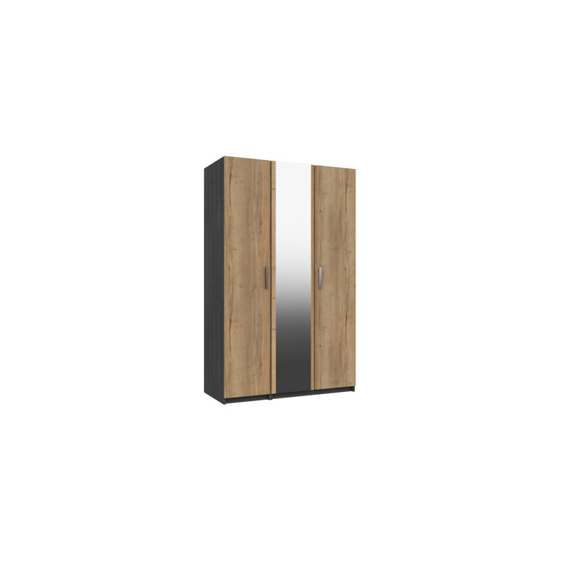 Harvey-Lee 3 Door Manufactured Wood Wardrobe, Graphite/Natural Rustic Oak