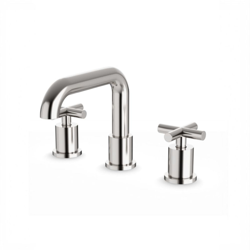 Round 8" Widespread Lavatory Faucet With Low Spout And Cross Handles, Brushed Nickel