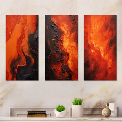 Volcanic Tachisme Fusion I - Tachisme, ensemble de 3 reproductions d'art en métal