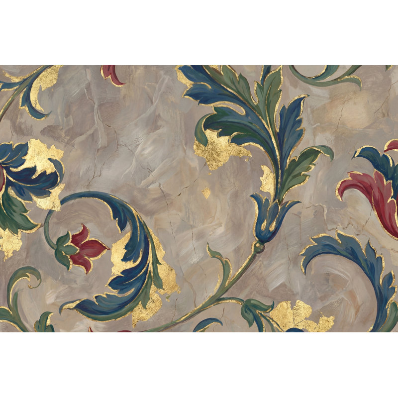 Papier peint floral, 140 po x 108 po, Peler et coller