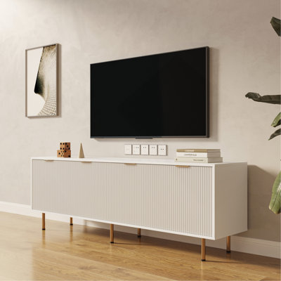 Modern Warm White TV Cabinet For 80 Inch Tvs, Spacious Storage And Elegant Design For Living Room Or Bedroom