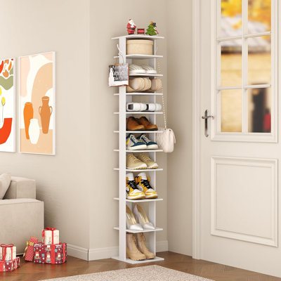 Bridgeview  62'' Freestanding Vertical 10-Tier Wooden Shoe Rack with Top Storage Shelf