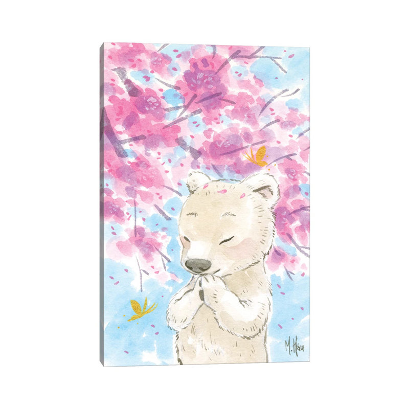 Cherry Blossom Polar Bear by Martin Hsu - Painting on Canvas, 30.48 cm H x 45.72 cm W, Wrapped Canvas