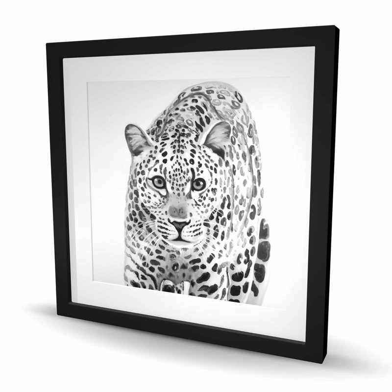 Léopard prêt à attaquer - Reproduction matte encadrée pour la décoration intérieure, H 24 po x l 24 po, Noir