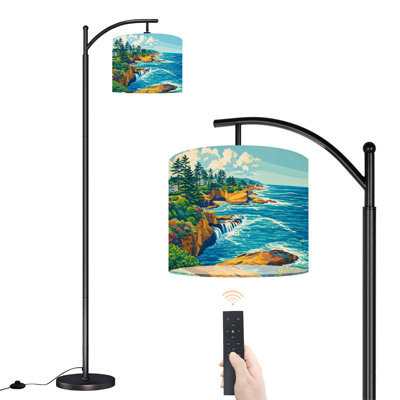 Arc Floor Lamp with Adjustable Lampshade oregon coast shoreline bay rocky cliffs oregon Standing Lamp 3 Color Temperatures Dimmable Tall Pole Lamp with Foot Switch for Bedroom