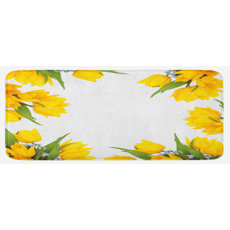 Tapis de cuisine abstrait vert tulipe jaune et bleu «Forget Me Knot»