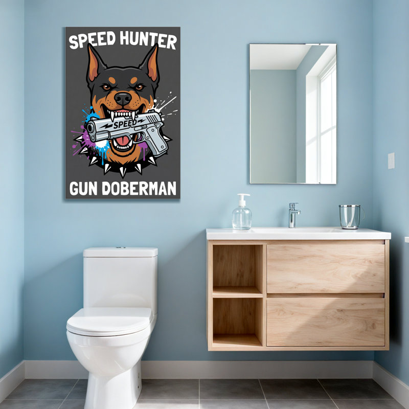 Animaux, chien de chasse avec pistolet Doberman, H 18 po x l 12 po