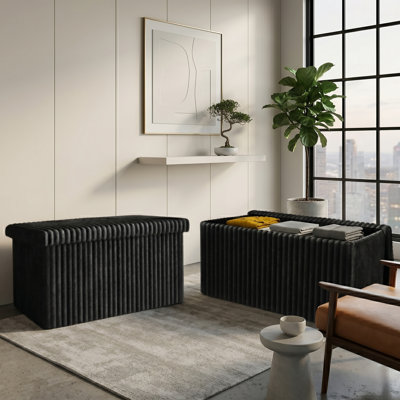 Ensemble de 2 bancs de rangement pliables capitonnés à boutons Florence
